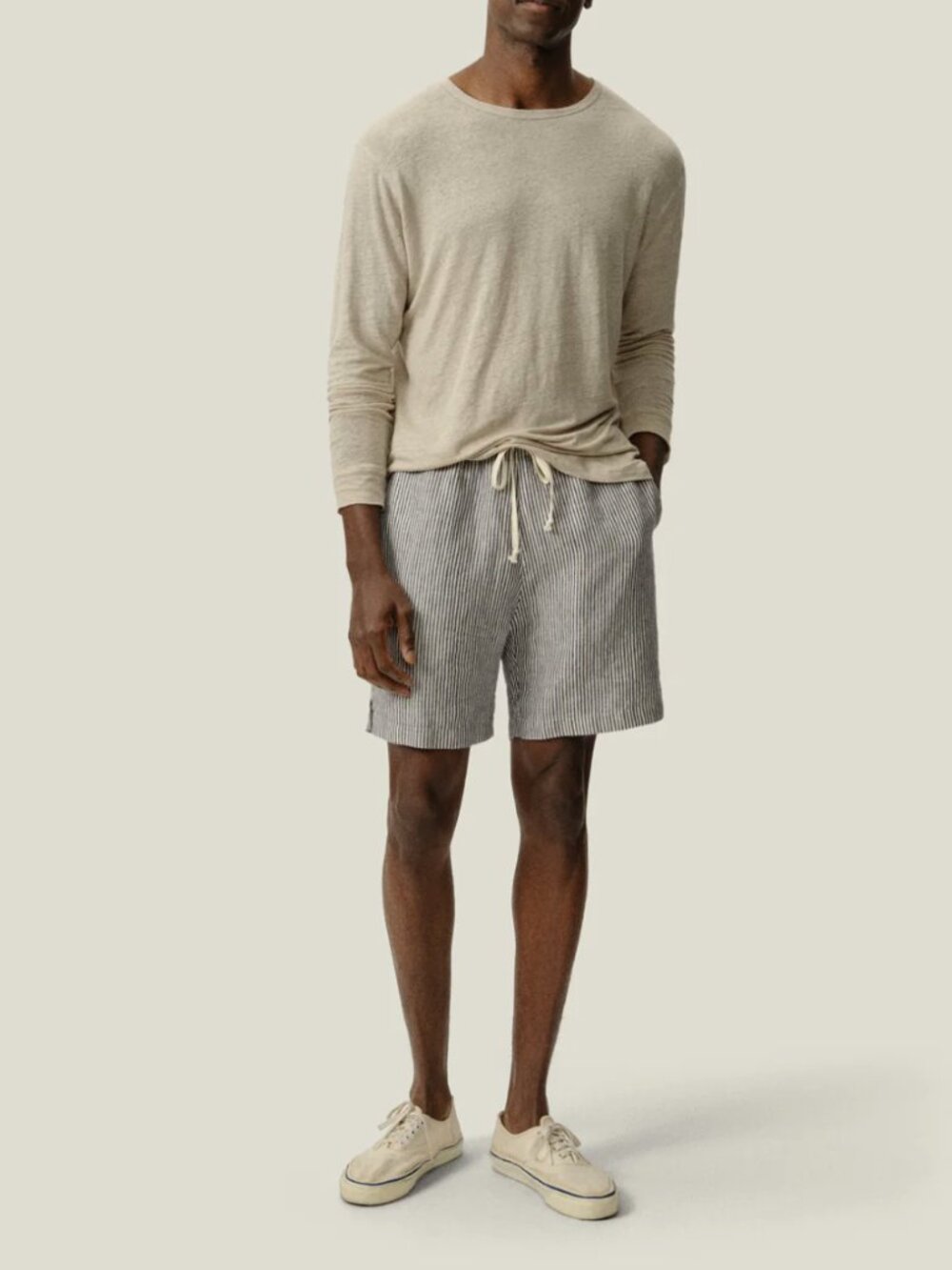 Alex Crane | Men's Linen Bo Shorts Lines Stripe Pull-On Shorts Size L - Picture 2 of 7